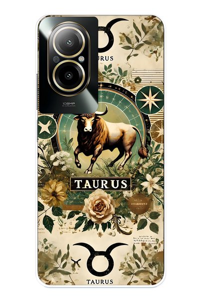 FLAMENKO Realme 12 Lite Compatible Taurus Patterned Transparent Phone Case