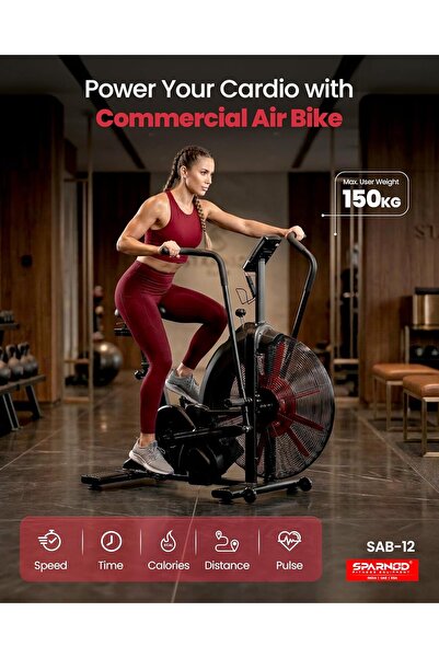 Sparnod Fitness SAB-12 AirBike,Magnetic Belt&Chain Drive,216 Programs,150KG Capacity,HeavyDuty Steel