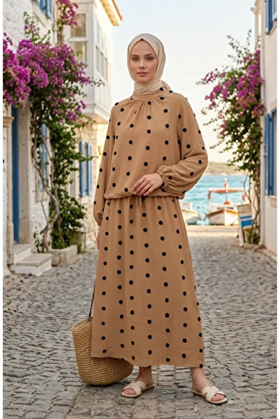 sefamerve Σετ δύο τεμαχίων με λεπτομέρεια πομπόν 0260-03 Καφές γάλακτος