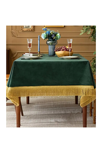 DECOR Velvet tablecloth with gold fringes