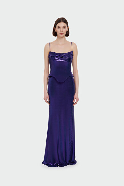 cercis İnce Askılı Drape Detaylı Abiye Elbise