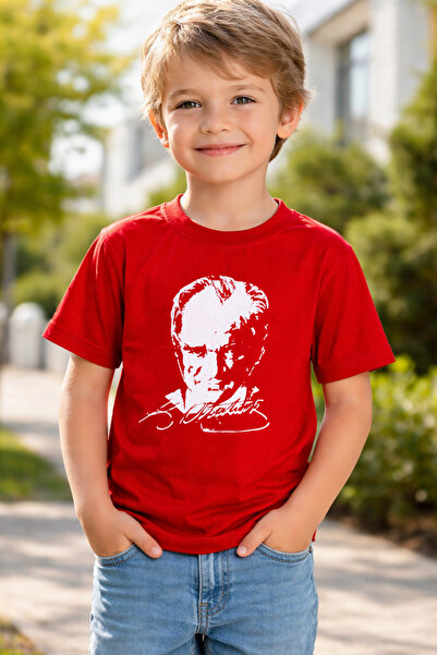 Universal ATATÜRK BASKILI UNISEX TİŞÖRT KIRMIZI 23 NİSAN