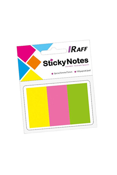 Raff ورق ملاحظات لاصق نيون 300 ورقة 3 ألوان (25 مم * 75 مم)