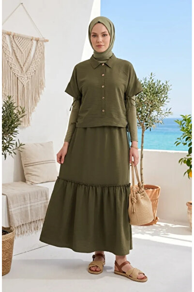 sefamerve Σετ δύο τεμαχίων από ύφασμα Aerobin με δέσιμο 0258-06 Χακί