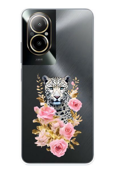 FLAMENKO Realme 12 Lite Compatible Leopard and Pink Rose Pattern Transparent ...