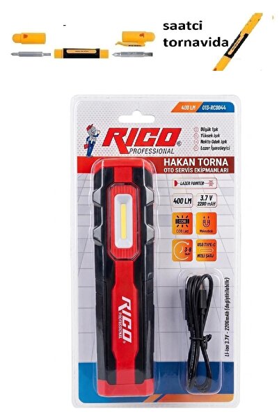 Rico Tamirci Kampçı Lambası 400 Lümen Şarjlı Mıknatıslı Led Lamba Işıldak Fen...