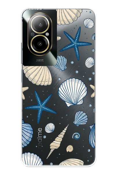 FLAMENKO Realme 12 Lite Compatible Transparent Phone Case with Shell and Star...