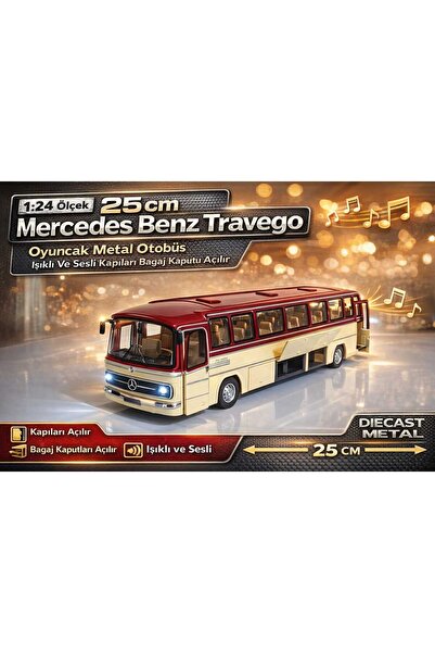 Aksoy Toys 1:24 Ölçek Mercedes-Benz Travego Oyuncak Otobüs Işıklı Ve Sesli 25...