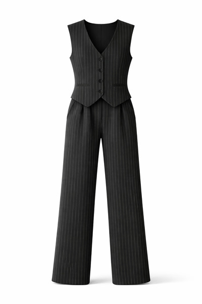 mini kanka Σετ για κορίτσια με μοντέρνο ριγέ γιλέκο και παντελόνι (Ηλικίες 13...