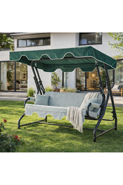 Evinizin Atölyesi 3 Kişilik Yatarlı Bahçe Balkon Teras Salıncağı -Yeşil Çizgili