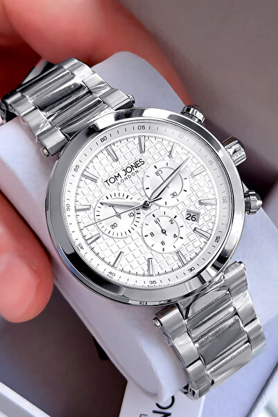 Tom Jones ساعة يد رجالية فاخرة بحزام فولاذي وآلية يابانية أنيقة مع صندوق خاص ...