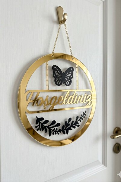 Muyika Design Kapı Süsü Hediyelik Dekoratif Şeffaf & Gold Pleksi Hoşgeldiniz ...