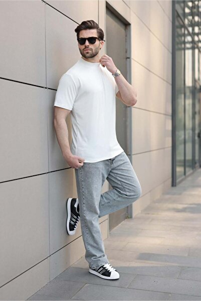 Madmext Ανδρικό μπλουζάκι Ecru Crew Neck Basic E7113