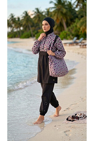 Plistre Γυναικείο μαγιό 4 τεμαχίων με μαύρη τσάντα με σχέδιο, πλήρως κλειστό ...