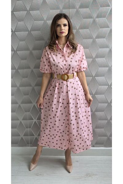 styleFlex Rochie Tip Cămașă cu Imprimeu Buline si Curea inclusa