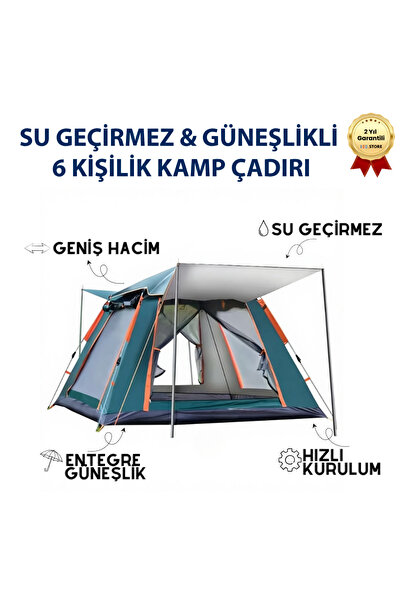 hızlı store AC6636 Otomatik Kurulumlu, Su Geçirmez & Güneşlikli 6 Kişilik Kam...