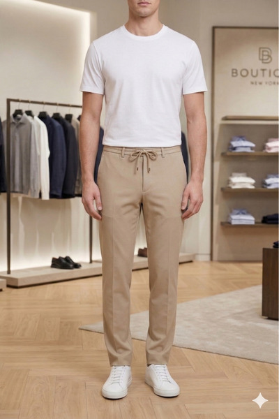 SUİT AYDIN Men's Pants with Elastic Waist, Lycra Jogger with Zipper