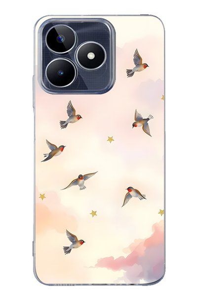 FLAMENKO Realme Note 50 4g Compatible Flying Bird Pattern Transparent Phone Case