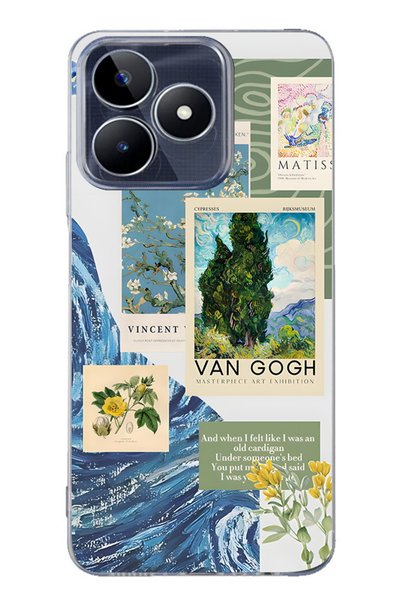FLAMENKO Realme Note 50 4g Compatible Van Gogh Patterned Transparent Phone Case