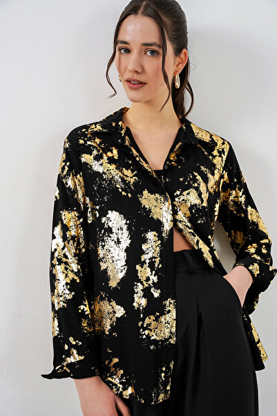 Bigdart Γυναικείο πουκάμισο με σχέδιο από μεταλλικό φύλλο 20253 - Μαύρο