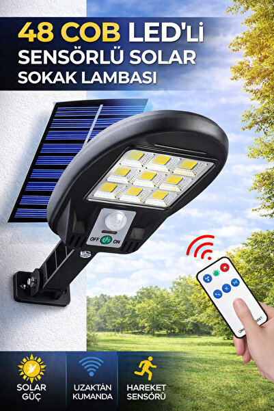 Ecuy 48 COB Led Solar Sokak Lambası Hareket Sensörlü 3 Modlu Bahçe Duvar Aydı...