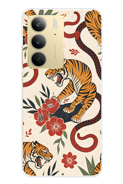 FLAMENKO Realme C75 Compatible Tiger and Snake Patterned Transparent Phone Case