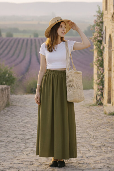 Thestiluxe Βαμβακερή Μαλακή Υφή Φιλέτο Τσέπη Ποπλίνα Υφασμάτινη Μακριά Φούστα...