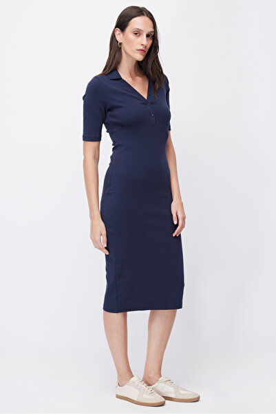 PAULMARK Γυναικείο φόρεμα μίντι με γιακά πόλο