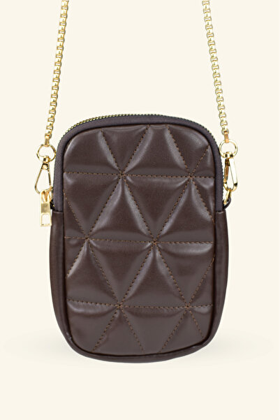 birizmoda Γυναικεία τσάντα τηλεφώνου με καπιτονέ λουράκι αλυσίδας - Καφέ