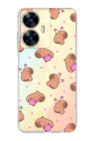 FLAMENKO Realme C55 Compatible Cute Capybara Patterned Transparent Phone Case