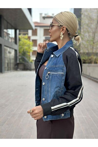 Robin 99621 Τζιν Μπουφάν με Πέτρινη Διακόσμηση στα Μανίκια, Μαύρο