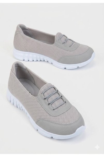 Afilli Women's Stone Gray White Memory Orthopedic Comfortable Walking Daily Cloth Mother Hajj Umrah Lightweight Sports Shoes
