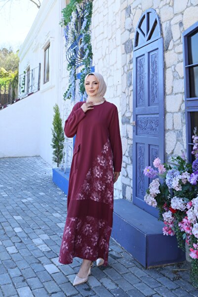 MODAMÜNASİP Υπέροχο λινό φόρεμα με ένα τσεπάκι και λεπτομέρεια λουλουδιών, 10...