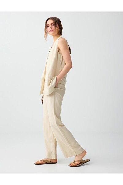 Jimmy Key Παντελόνι από ύφασμα μείγματος πέτρας και λινού, κανονικής μέσης