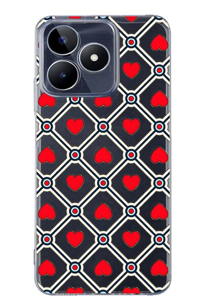 FLAMENKO Realme Note 50 4g Compatible Retro Red Heart Pattern Transparent Pho...