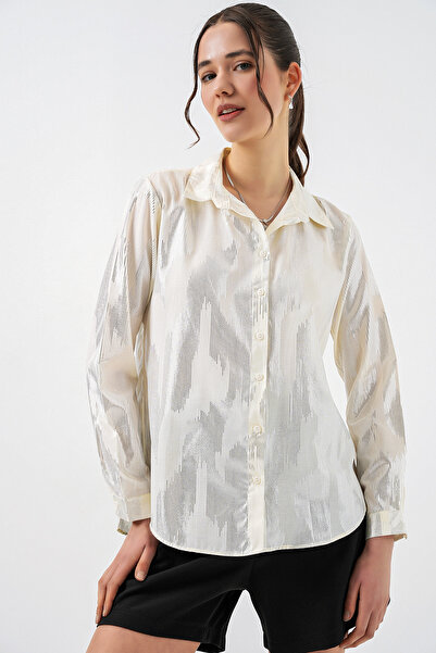 Bigdart Γυναικείο πουκάμισο με σχέδιο φύλλων 20253 - A.Ekru