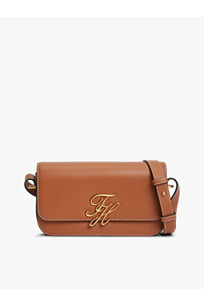Tommy Hilfiger Th Script Flap Crossover Women's Brown Bag - Aw0Aw18399