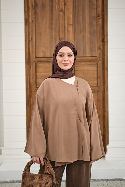 LOCCO Women's Side Buttoned Shirt with Internal Tie Detail Mink