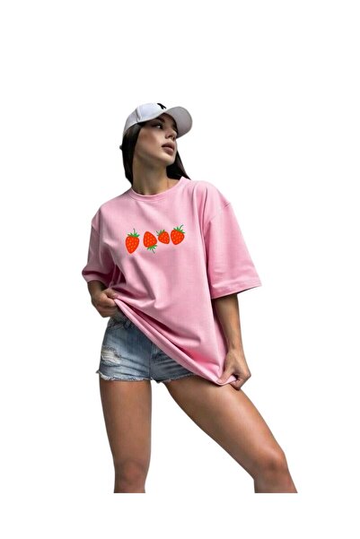 BENROMA Μπλουζάκι με στάμπα φράουλας, oversized, unisex, 3PV4