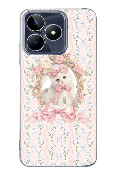 FLAMENKO Realme Note 50 4g Compatible Pink Bow Cat Pattern Transparent Phone ...