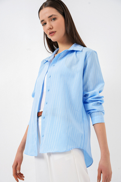 Bigdart Γυναικείο πουκάμισο με σχέδιο από φύλλα 20253 - Μπλε