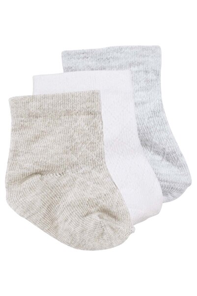 bebegen Baby Boy Beige White Gray 3-Piece Sock Set 0-6 Months
