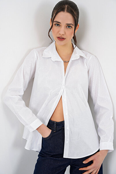 Bigdart Women's Foil Patterned Shirt 20253 - White