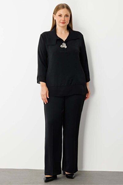 Moda İlgi Modailgi Fake Sleeve Wide Collar Brooch Detailed Blouse-40053