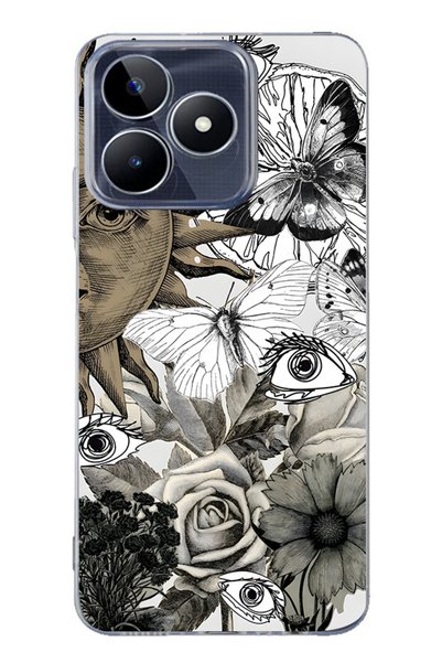 FLAMENKO Realme Note 50 4g Compatible Sun and Eye Collage Pattern Transparent...