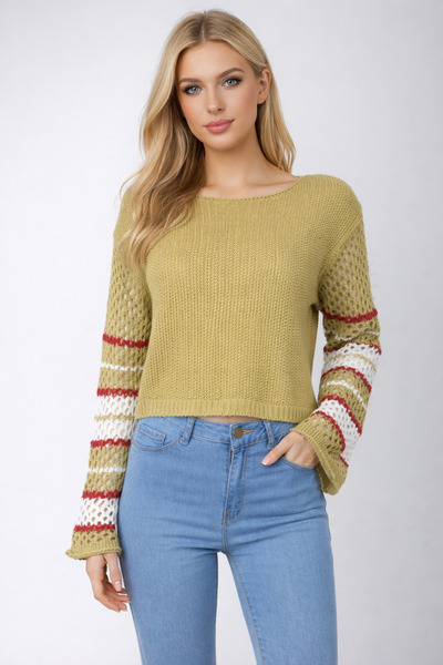 Minora Διάτρητο ριγέ μανίκι με λεπτομέρεια, 100% βαμβακερό crop