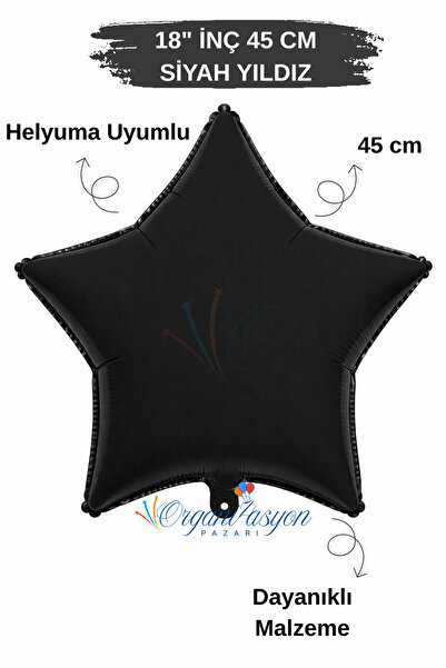Organizasyon Pazarı 18 Inch 45cm Black Star Foil Balloon |   Helium Compatible