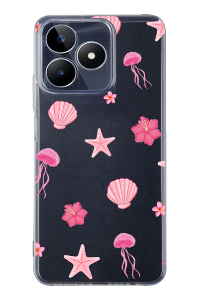 FLAMENKO Realme Note 50 4g Compatible Pink Sea Theme Patterned Transparent Ph...