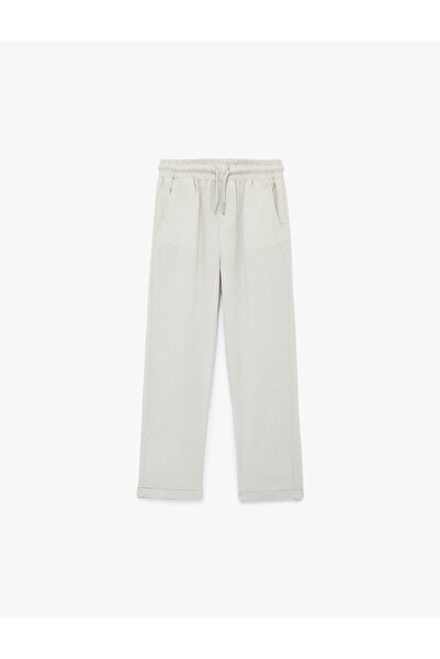Koton Linen and Viscose Blend Comfortable Cut Basic Trousers with Tie Waist