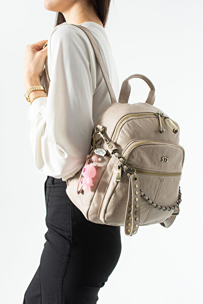 KIRASE 571 Imported Washed Leather Charm Detailed Pocketed Adjustable Strap D...